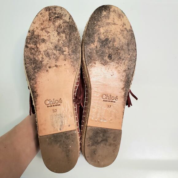 Chloé Claret Red Suede Fringe Espadrille Flats US 7 / EU 37 Boho Chic Designer - Picture 8 of 14